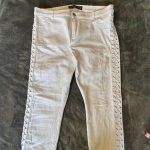 White Jeggings with Lace-Up Side Detail